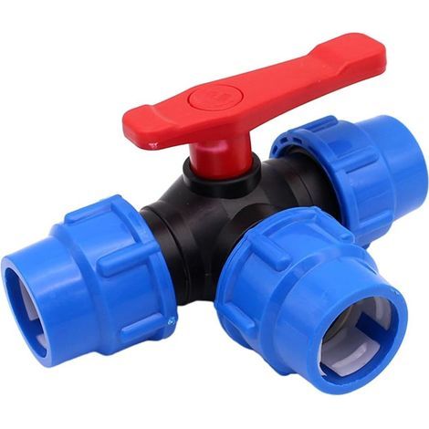 Valve à bille 3 voies 20/25/32/40/50 mm en plastique PE Valve à boisseau sphérique Contrôle pratique du débit d'eau (20 mm) (1/5)
