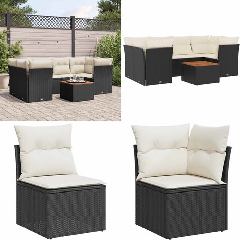 7-tlg. Garten-Sofagarnitur mit Kissen Schwarz Poly Rattan - Gartenmöbel Set - PE-Rattan Möbel - Outdoor Sofa - Esstisch - Lounge Set - Home & Living (1/5)
