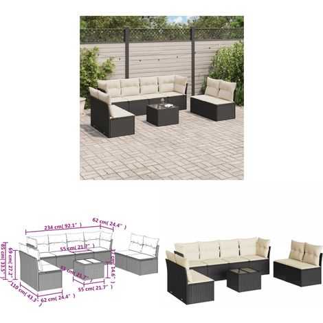 9-tlg. Garten-Sofagarnitur mit Kissen Schwarz Poly Rattan - Gartenmöbel Set - Outdoor Möbel - Rattan Sofa - Gartenlounge - Esstisch - Home & Living (1/3)