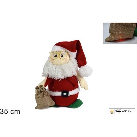 Decorazione Natalizia Babbo Natale con Sacco e Luci 35 cm