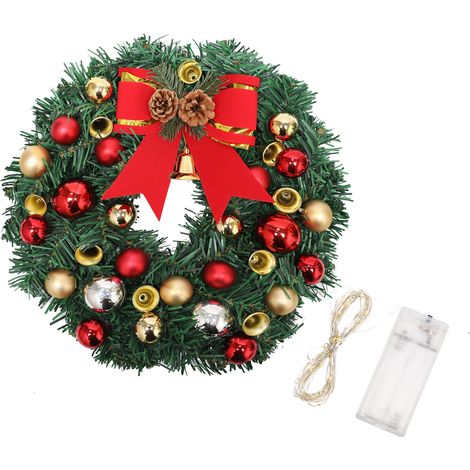 Couronne de Noël 30 cm, Couronne Multicolore, Couronne de Noël Artificielle, Décorations de Noël avec nœuds et clochettes, Convient aux murs et aux portes (1/5)