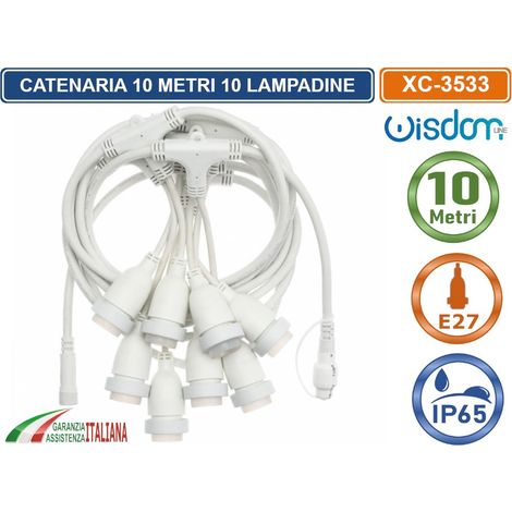 Catena di luci pendente 10 metri per 10 lampadine E27 IP54 Bianca Wisdom (1/8)