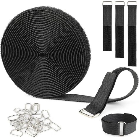 (Noir)5 m x 2 cm Colliers de serrage extra résistants, réglables, Bande,découpables et réutilisables avec 25 boucles en acier inoxydable pour câbles, cordes et tuyaux (1/5)