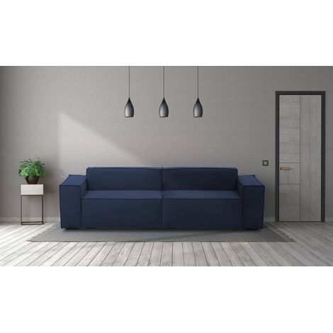 Talamo Italia Sofá fijo Simona, Sofá modular lineal de 3 plazas, 100% Made in Italy, Sofá de salón moderno en tela., Cm 260x95h70, Azul, con embalaje reforzado (1/5)