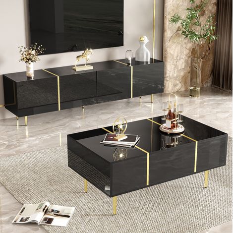 MEUBLIV TV-Möbel-Set und Couchtisch 170/100 cm Schwarz – großer Stauraum (1/5)