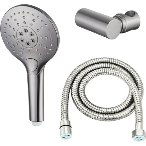 FugaFlow Eccelente Ensemble douchette à main - Ø12 - rond - 3 types de jets - avec support - avec flexible anti-torsion - 150cm - Acier inoxydable