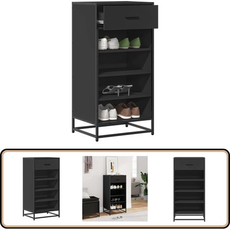 vidaXL Étagère à chaussures noir 48x38x97,5 cm bois d'ingénierie (1/5)