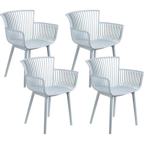 Conjunto de 4 sillas de comedor de plástico para interior y exterior con reposabrazos azul claro Pesaro (1/5)