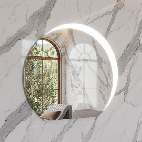 Specchio Bagno LED Tondo Circolare con Illuminazione a Mezzaluna e Touch - 90 cm