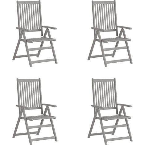 4 pcs Chaises inclinables, Chaises à dîner, Fauteuils de jardin Gris Bois solide d'acacia BGT52775 (1/5)
