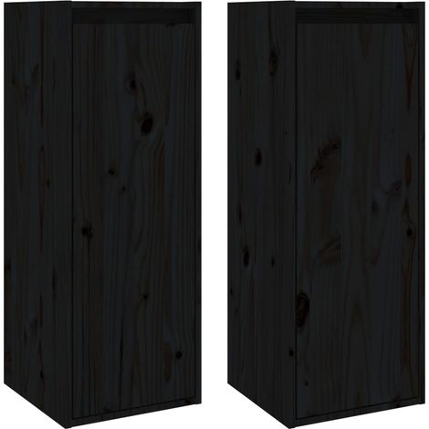 Lot de 2 Armoires murales Salon,Meuble bas de Rangement,Meuble TV Noir 30x30x80 cm Bois de pin massif -94161 (1/5)