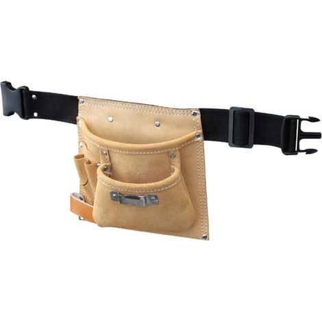 Outifrance – Ceinture porte-outils en cuir épais – 5 compartiments – Poche large, 2 logements pour tournevis – Tour de taille maxi 120 cm