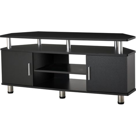 Meuble TV meuble télé bois banc TV pour téléviseur jusqu'à 55 pouces avec grand plateau, placards à portes et compartiment ouvert pour salon chambre à coucher, 120 x 40 x 52 cm, noir