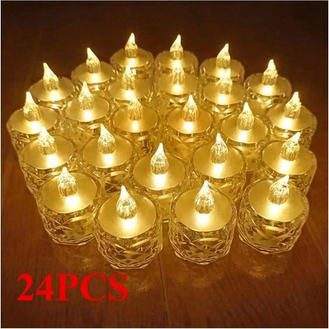 Set de 24 bougies sans flamme d'intérieur à motifs cristallins, pour Halloween, mariage, fête, anniversaire, réunion familiale, dîner aux chandeliers, décoration maison pour la Saint-Valentin, cadeau (1/4)