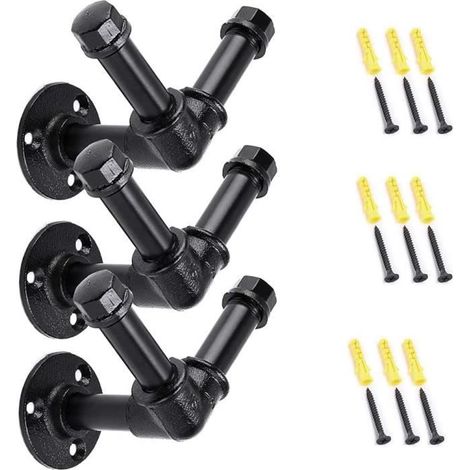 Patère - MARQUE - Lot de 3 crochets en fer noir - Style industriel - Fixation murale - Utilisation intérieure (1/4)
