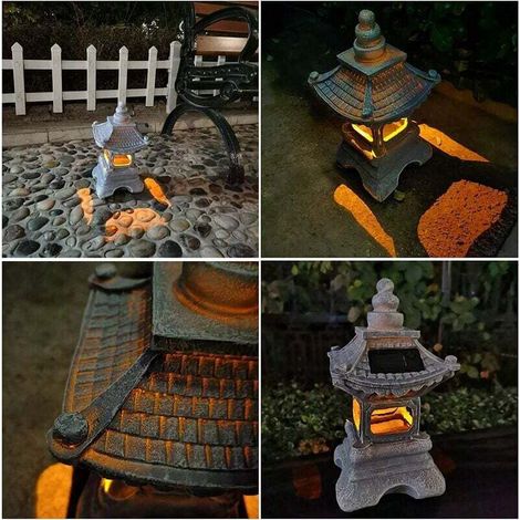 Lanterne solaire japonaise décorative 16x30 cm – Fait main en gris, installation sans câblage – Éclairage zen pour jardin