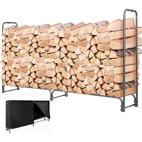 COSTWAY Range Bûche Extérieur avec Housse PVC Imperméable, Abri Bûche Rangement Bois 36-61cm de Long, Porte-bûches Abris Bois pour Cheminée, Poêle, Brasero, Noir (240 cm)
