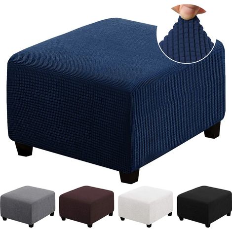 Housse extensible pour pouf, housse de protection, housse pour repose-pieds, housse pour tabouret, bleue, L (1/5)