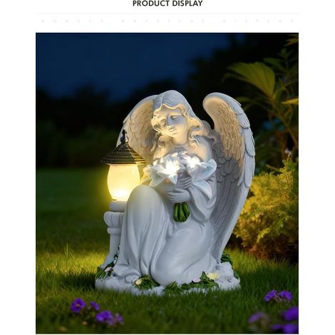 Statue d'ange solaire pour jardin et cimetière, figurines d'ange en résine avec lanternes solaires pour extérieur imperméable, sculptures d'ange décoration pour cour, pelouse, terrasse, balcon (1/5)