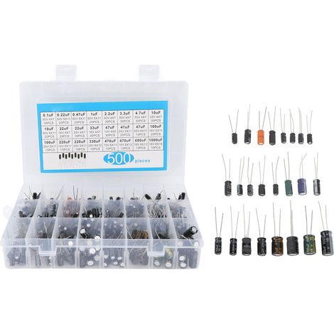 500Pcs Lot Condensateur Électrolytique 0.1µF-1000µF 16V-50V 24 Valeurs Kit Aluminium Assortiment