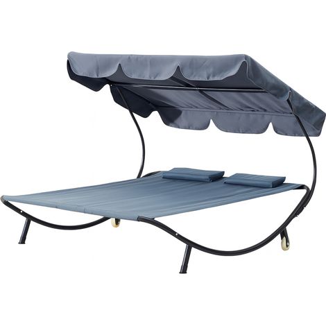 Concept-Usine – Transat 2 places avec pare-soleil orientable – Tissu Oxford 100% polyester – Structure en métal acier – Dimensions 200 x 173 x 41 cm (1/5)