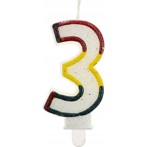 Bougie pailletée en forme de chiffre ""3"", 1 pièce.