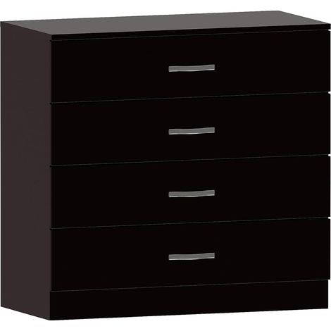 Noir Commode, 4 tiroirs avec poignées en métal et Coureurs, Unique Anti-Bowing tiroir Support, Meubles de Chambre à Coucher (1/5)