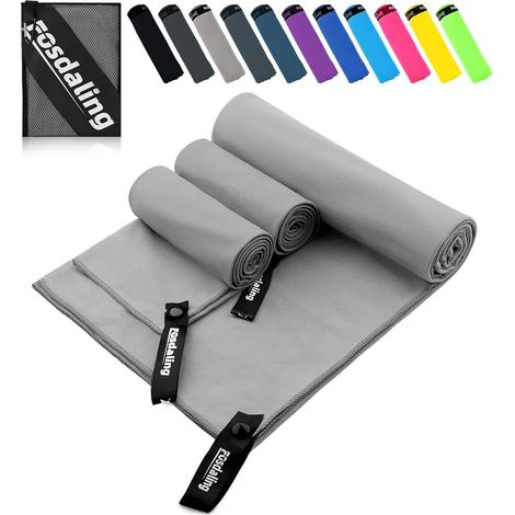 Ensemble de 3 serviettes en microfibre, serviettes de sport et de fitness à séchage rapide, idéales pour la plage, le bain, le sport et les voyages. (1/5)