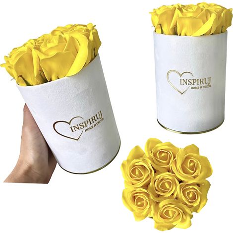 Flowerbox Inspiruj - Scatola bianca con rose di sapone - n. 16 Giallo (1/5)