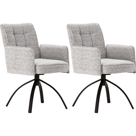 Lot de 2 fauteuils de table pivotants en tissu chenille gris pied design métal noir - CLAUDE (1/5)