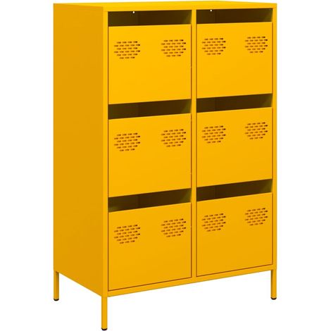 Maison La Vie - Buffet haut pour salon - Meuble de rangement jaune moutarde 68x39x101,5 cm acier bu1457