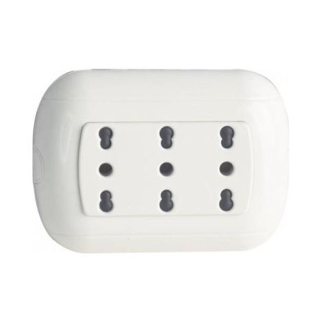 Ecova Serie Round Kit 3 Moduli con 3 Prese Bipasso 10/16A Bianco Completo da Incasso