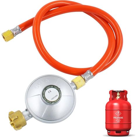 Réducteur de Pression de gaz 50mbar, Régulateur de Pression de gaz en kit avec Tuyau de gaz de 150cm de Long,pour réchaud à gaz, barbecues à gaz ou barbecues à Paella (1/5)