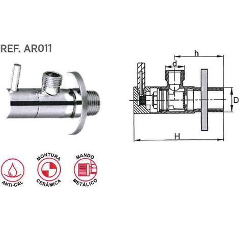 Válvula llave escuadra 1/2-3/8 cerámica mando metal