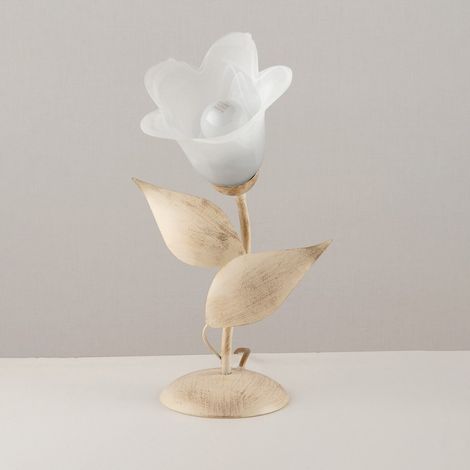 Tischlampe aus Eisen Elfenbein Gold ein Licht Alabaster Weißglas 19x h36 cm