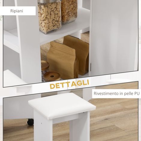 Table de camping pliante 5 pièces, blanc, 2 plateaux avec 4 tabourets, en panneaux de particules (1/5)