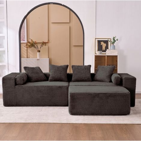 Divano modulare a L 266x110x60.01 cm, senza montaggio, chaise longue ampia, schiuma e molle, nero (1/5)