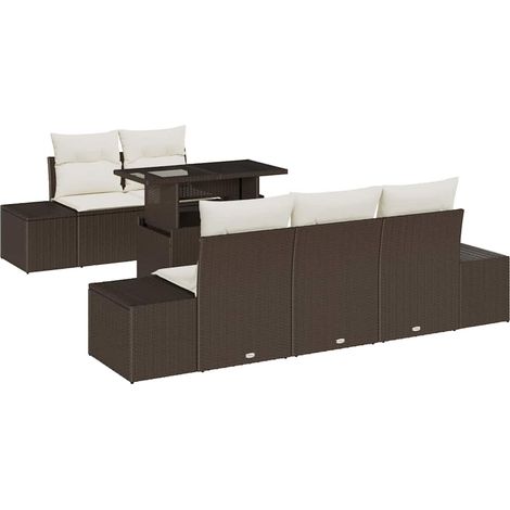 Garden Sofa Set with Cushion with Storage 6 pcs Brown and Cream vidaXL
