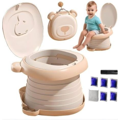 Zusammenklappbares Reise-WC für Kinder mit Spritzschutz und rutschfester Oberfläche, für Auto, Camping und Reisen, inklusive Reisetasche, Müllbeutel und saugfähigem Sand