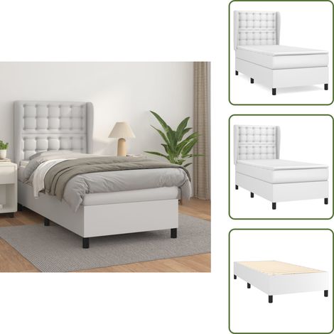 Sommier à lattes de lit avec matelas Blanc 100x200cm Similicuir - Lit Plateforme - Lit Double - Literie Blanche - Matelas Ressorts Ensachés - Tête De Lit Ajustable (1/5)