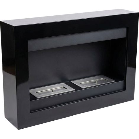 Vespasiano - Wand-Bioethanol-Kamin 80x51x16 cm mit 2 Brennern à 3 Liter Schwarz