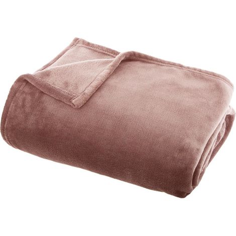 Plaid en flanelle coloris Rose - 130 x 180 cm -PEGANE- (1/2)