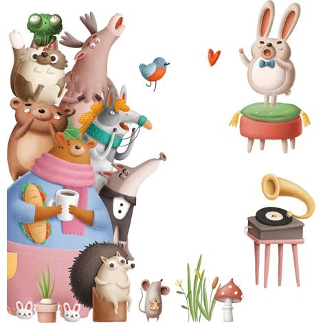 Stickers muraux pour maternelle avec animaux de dessin animé (Dimensions : 119 cm x 45 cm) (1/5)