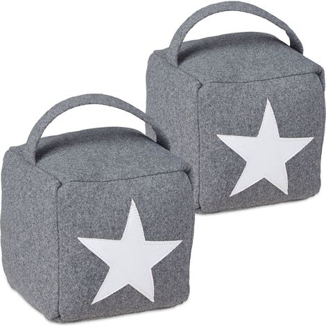 Set of 2 Relaxdays Star Door Stops, Fabric Bumper, Floor Doorstop, Tall, with Handle, HxWxD: 20 x 15 x 15 cm, Grey