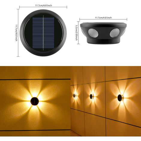 Un ensemble de 4 appliques solaires murales d'extérieur, équipées d'un miroir convexe rond et de 6 LED blanc chaud. (1/3)