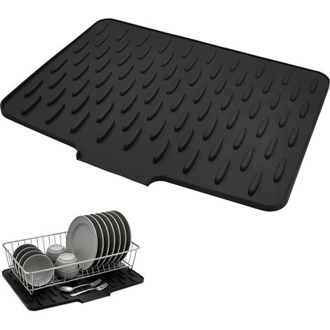 Tapis Egouttoir Vaisselle,Organiseur d'Évier en Silicone,Tapis Evier Cuisine Egouttoir,Convient pour Les éviers et Les Plans de Travail de Cuisine (Noir)