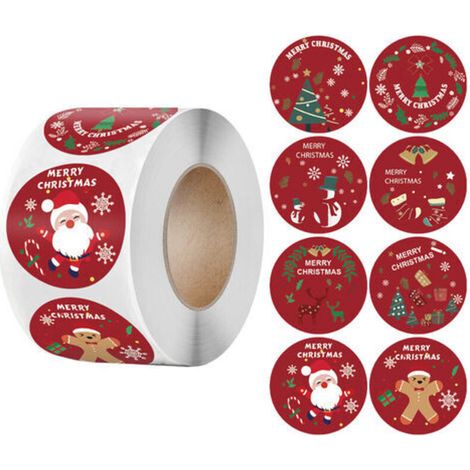 500 étiquettes d'autocollants de Noël, 1,5 pouce d'autocollants de Noël, 8 motifs d'étiquettes circulaires, enveloppés dans des enveloppes d'autocollants de Noël, décorés avec de l'artisanat de Noël - (1/2)