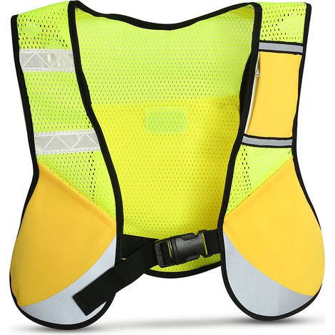 Gilet de sport nocturne réfléchissant multifonction pour cyclisme, course à pied et randonnée (Jaune) (1/5)