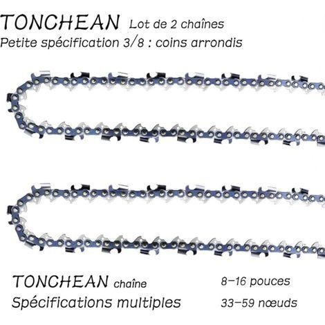 Guide et chaîne pour tronçonneuse,Lot de 2 chaînes de tronçonneuse Faible Rebond 3/8"LP 56 maillons pour tronçonneuse (15pouces)Lame à 28 sections——Coins arrondis (1/4)