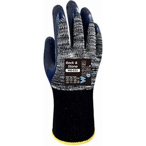 Wonder Grip WG-333 Rock & Stone - Guanto da lavoro con doppio rivestimento in lattice guanti a prova di taglio, freddo e calore per una presa sicura S / 07, Grigio e nero (1/5)